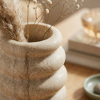 Undulating Travertine Ceramic-Style Flower Vase