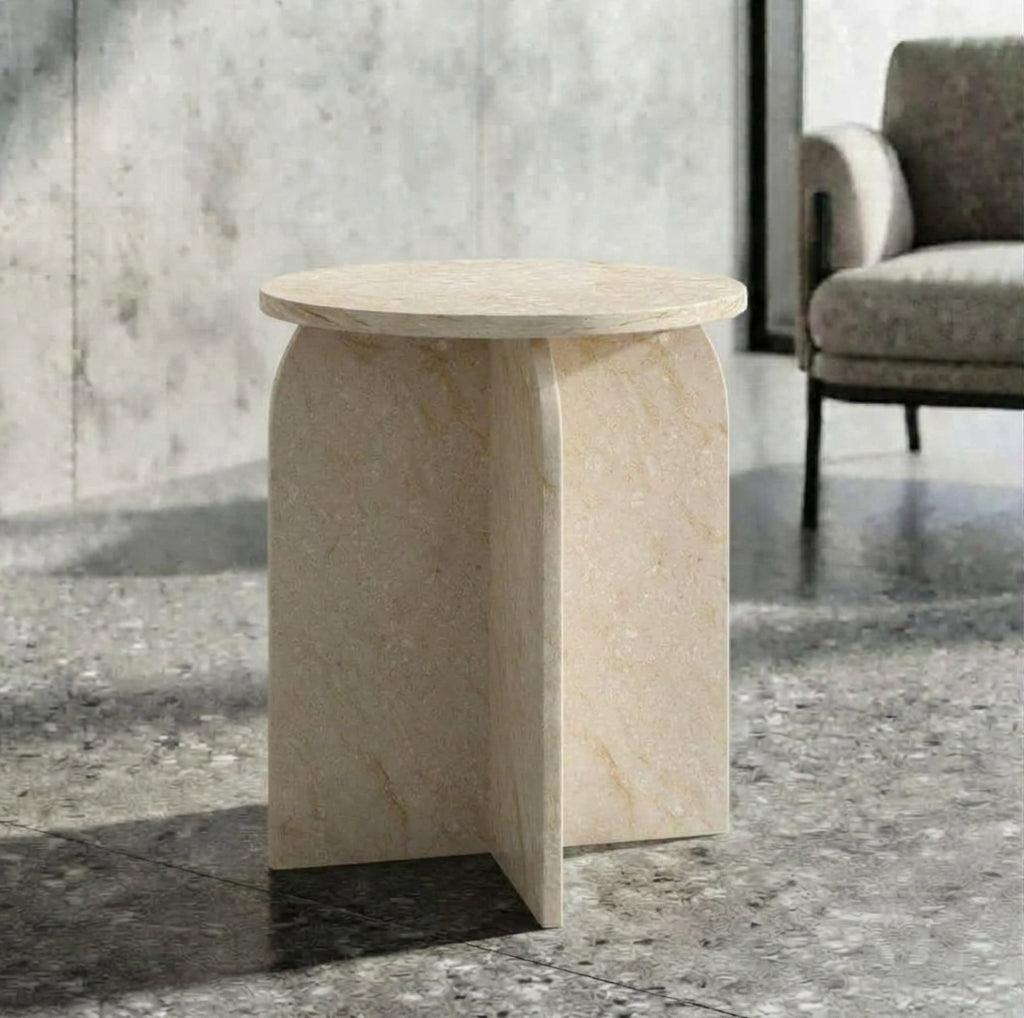 Architectural X-Base Round Marble Side Table