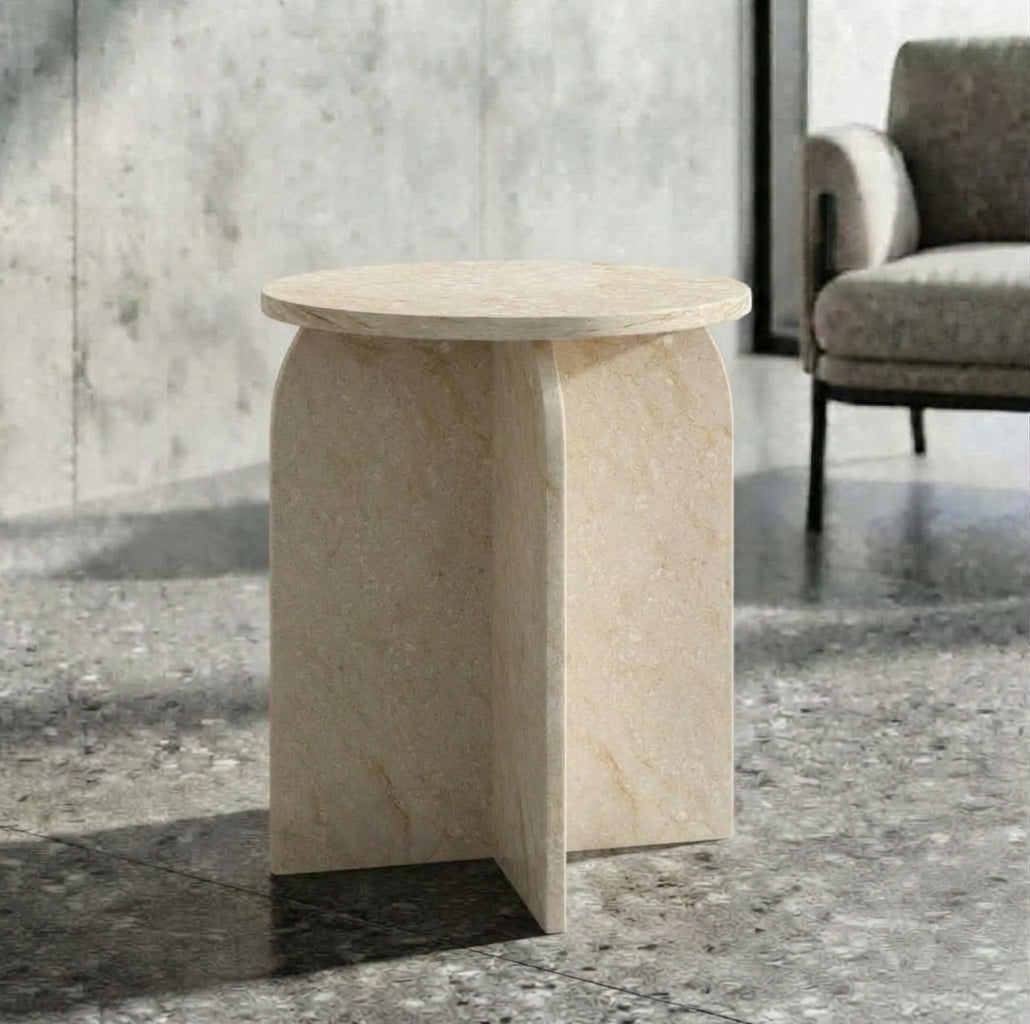 Architectural X-Base Round Marble Side Table