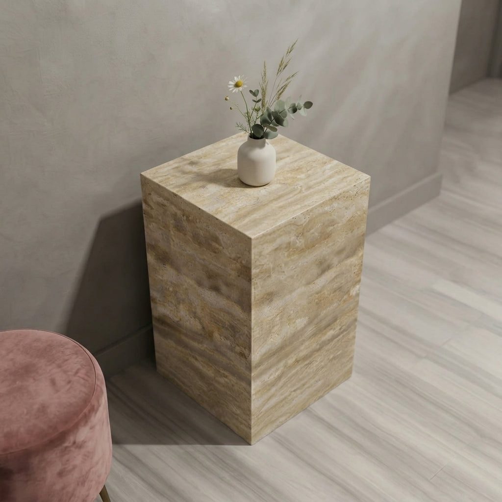 Block Marble Pedestal Plinth Side Table