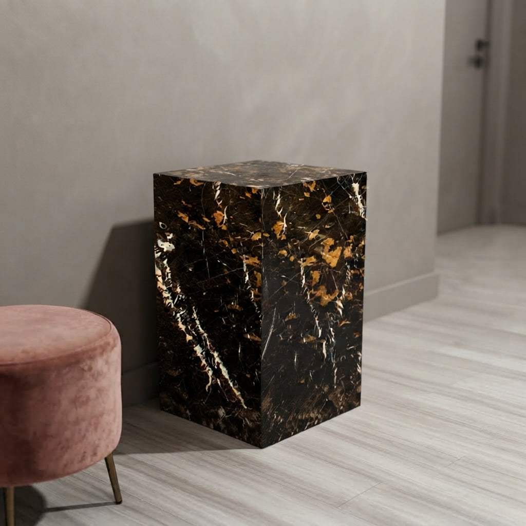 Block Marble Pedestal Plinth Side Table