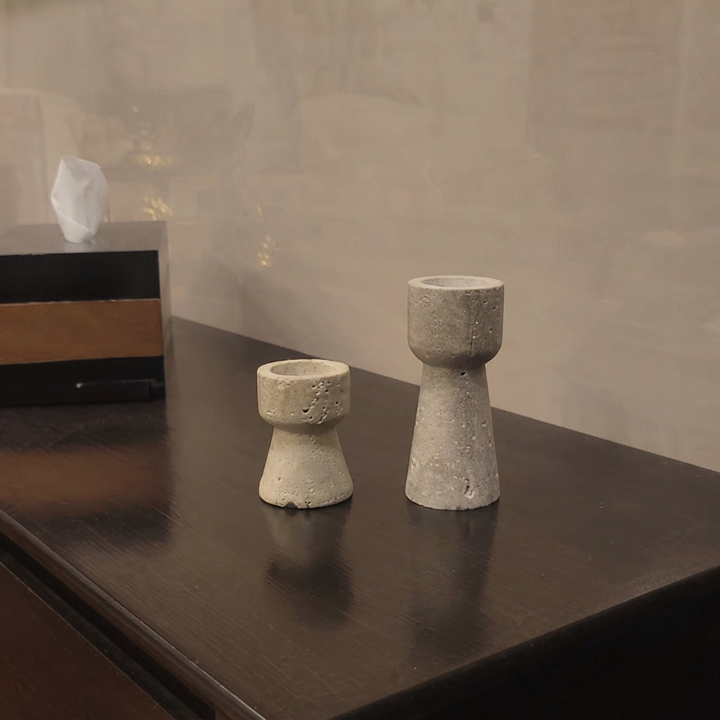 Travertine Hourglass Candle Holders (Set of 2)