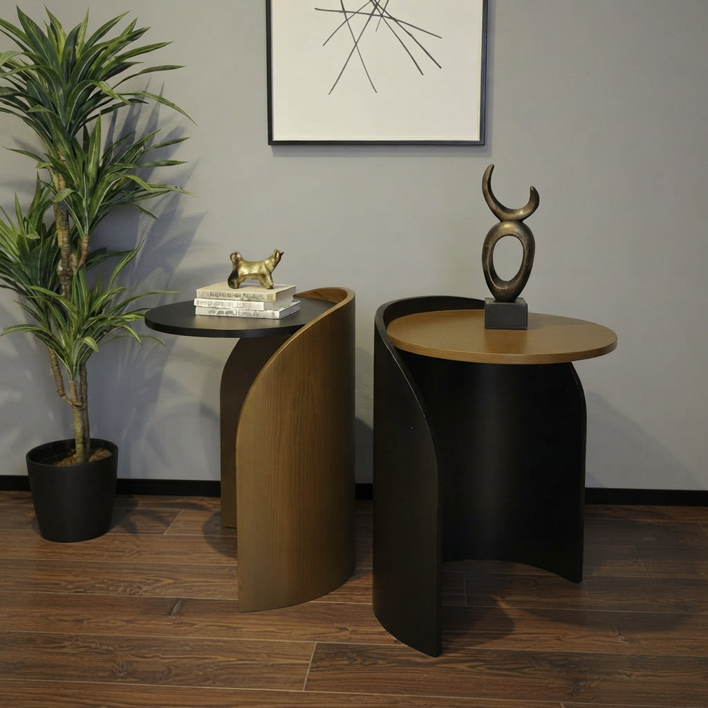 Curved Wrap Wooden Side Table (Set of 2)