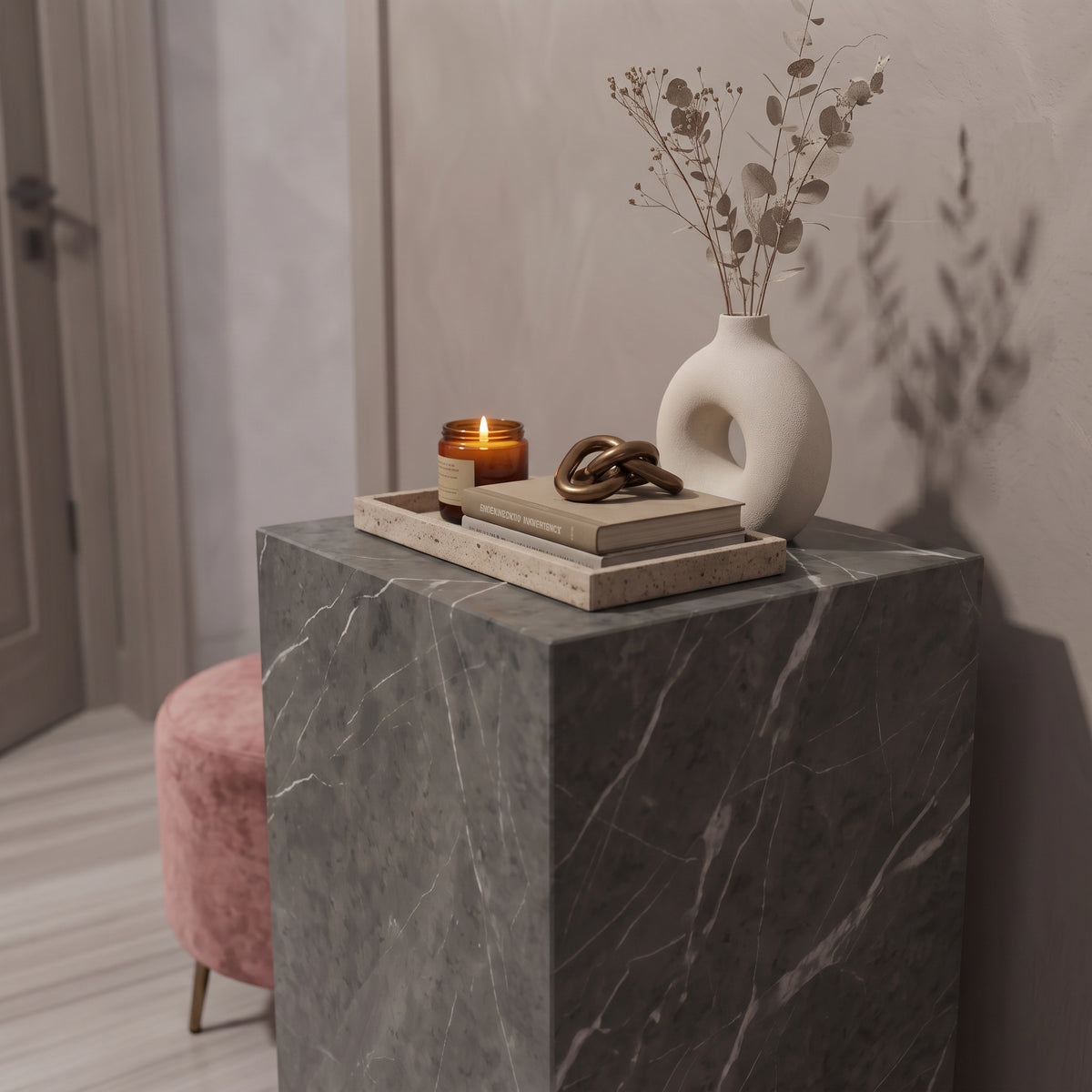 Block Marble Pedestal Plinth Side Table