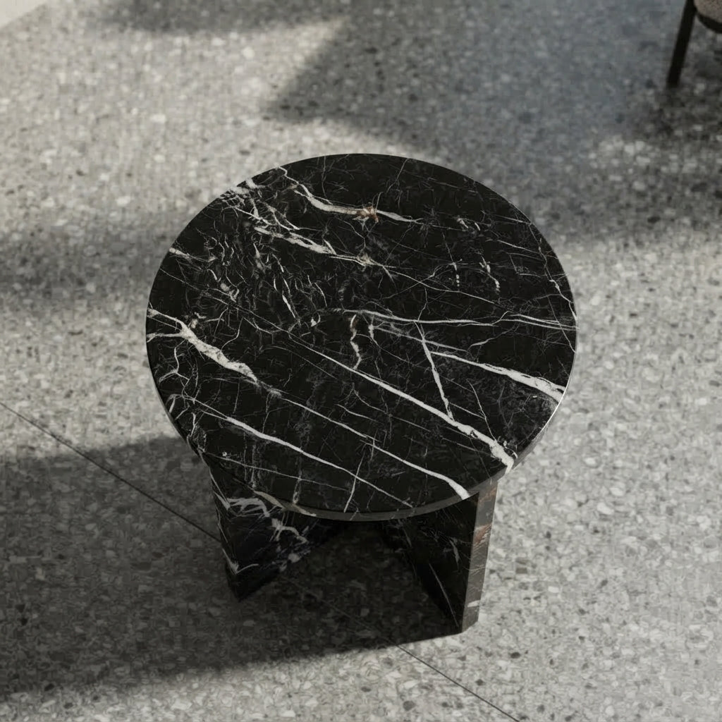 Architectural X-Base Round Marble Side Table