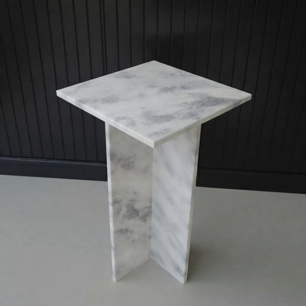 Marwood Architectural T-Base Square Marble Side Table