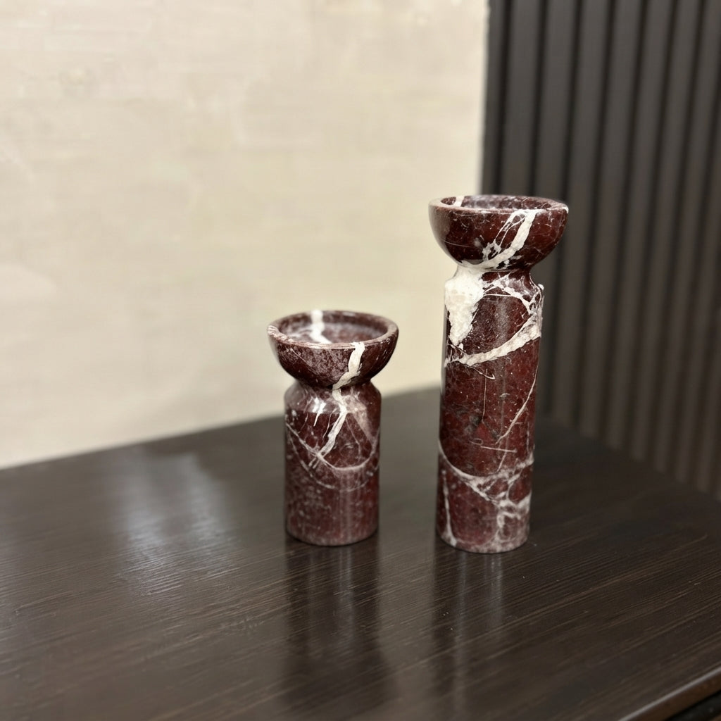 Marble Pedestal Candle Holders (Set of 2)