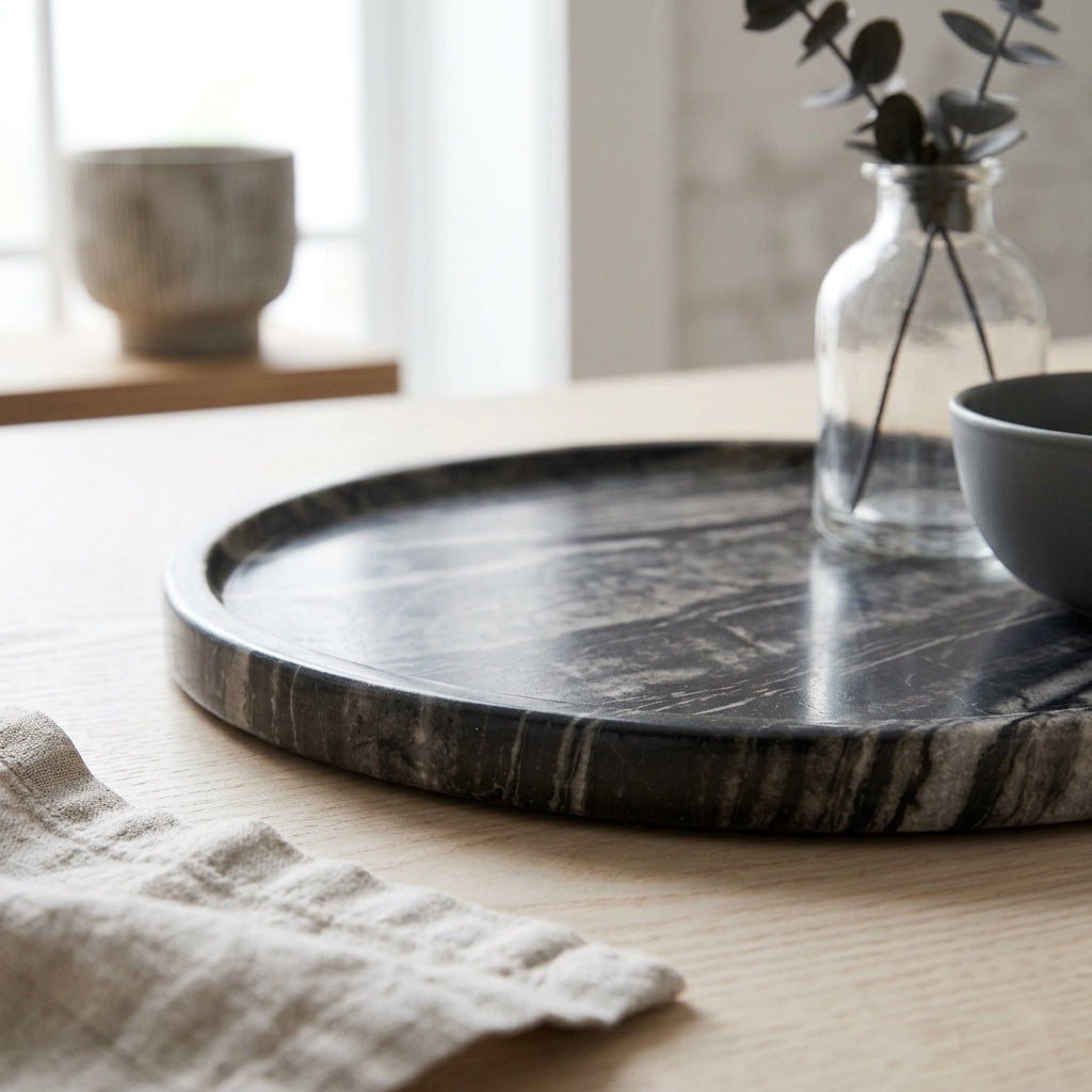 Midnight Slate Marble Round Tray