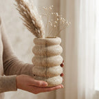 Undulating Travertine Ceramic-Style Flower Vase